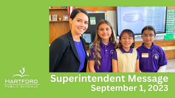Superintendent Message September 1 2023 Leslie Torres-Rodriguez with Naylor students