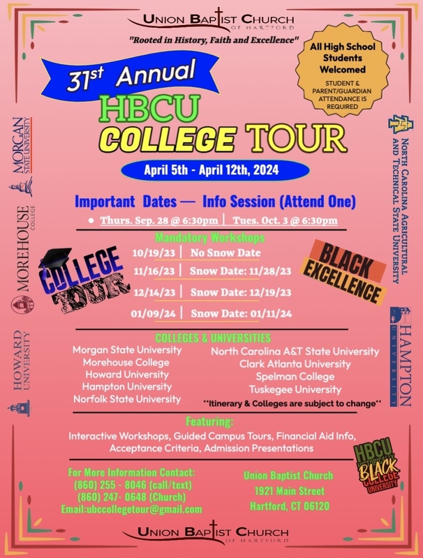 2024 HBCU Tour Information Meetings 9/28 or 10/3/23 University High