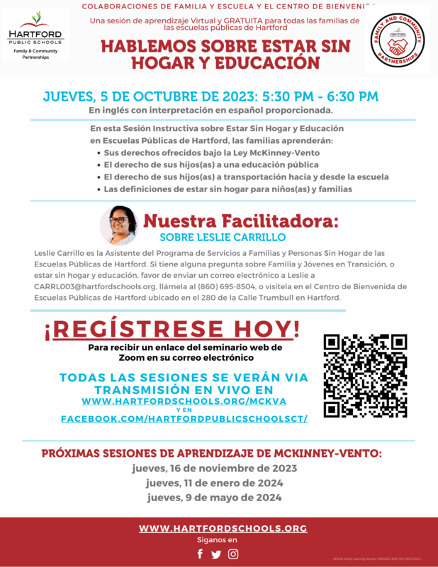 Homelessness and Education event flyer - Spanish